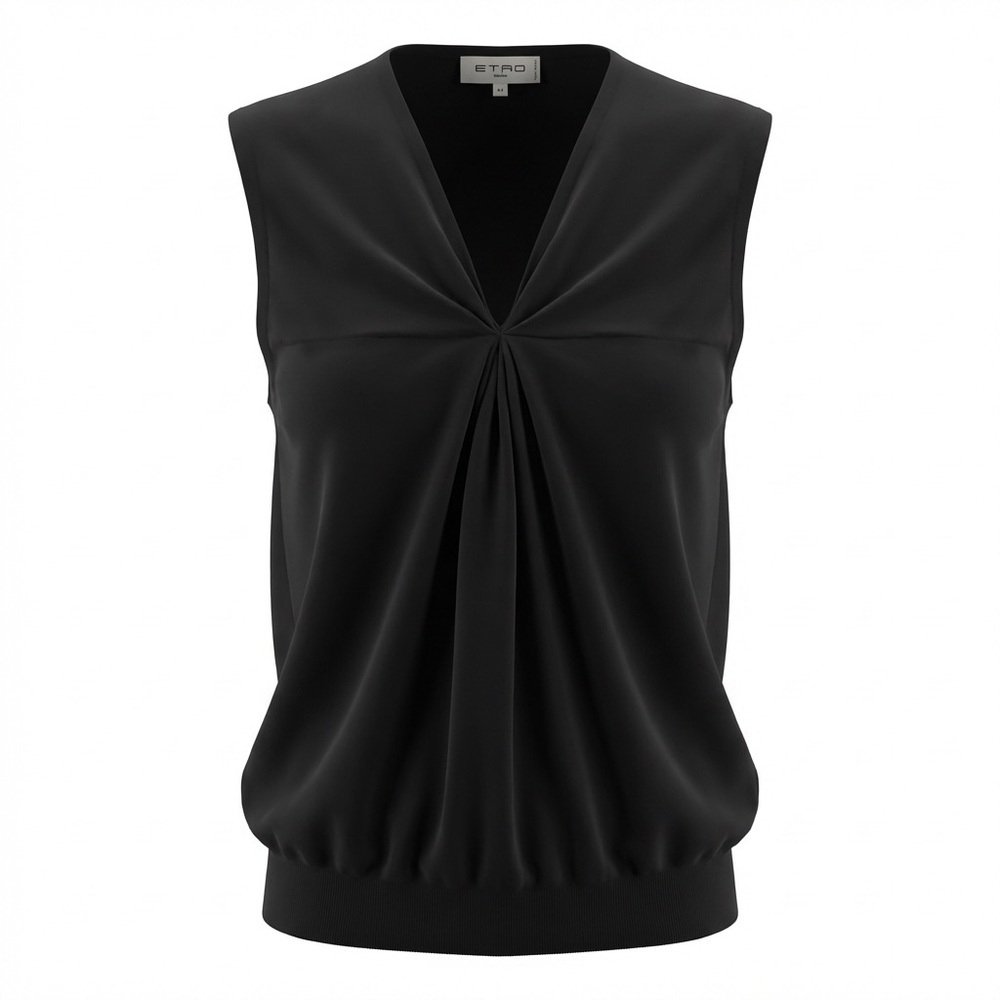 Etro Milano Black Sleeveless Cashmere Silk Blend Blouse Tank Top Size 44 8-10